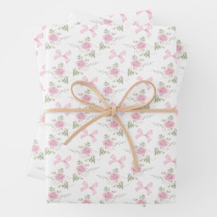 Feuille De Papier Cadeau Coquette Toile De Jouy Nœud Rose