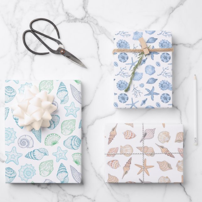 Feuille De Papier Cadeau Coquillages Bord de Mer (Recto)