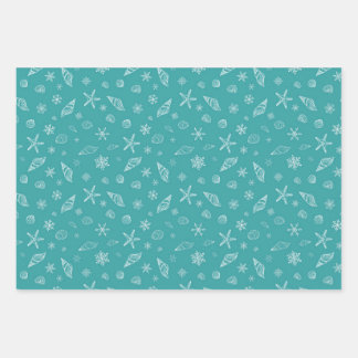 Feuille De Papier Cadeau Coquillages et flocons de neige avec Sea Green