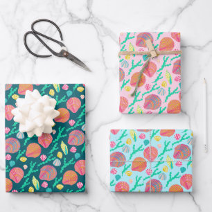 Feuille De Papier Cadeau Coquillages et Motifs d'algues