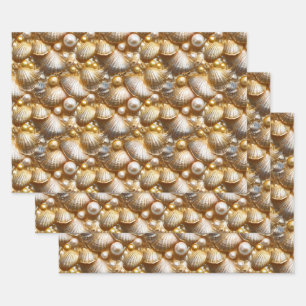 Feuille De Papier Cadeau Coquillages perles d'or perle luster coquille de p