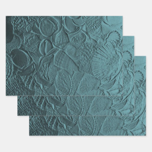 Feuille De Papier Cadeau Coquillages Turquoise Ocean Beach Découpage métall
