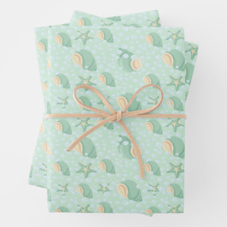 Feuille De Papier Cadeau Coquillages verts et bulles
