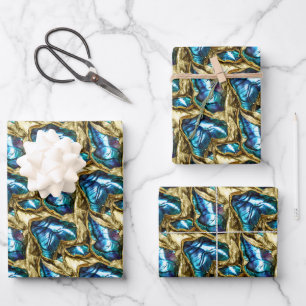Feuille De Papier Cadeau Coquille en or bleu paua motif shimmer coques