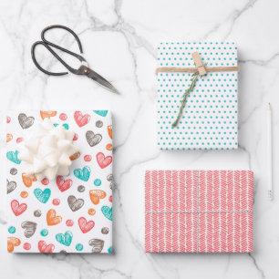 Feuille De Papier Cadeau Corail mignon Rouge rose Aqua Blue Heart Art Motif