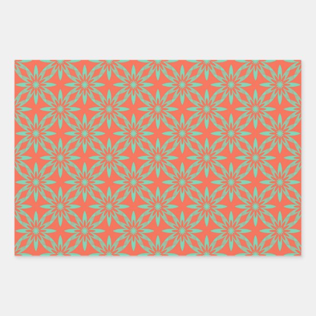 Feuille De Papier Cadeau Coral Aquamarine Flower Seamless Pattern (Devant)
