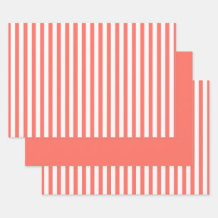 Feuille De Papier Cadeau Coral Blanc Stripes Motif Géométrique