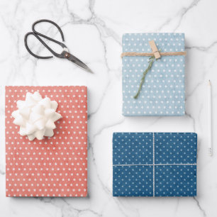 Feuille De Papier Cadeau Coral Blue Polka Dot Stars Motif Mélange n Coral