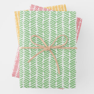 Feuille De Papier Cadeau Coral Rouge soleil Jaune Vert Abstrait Zigzag Art