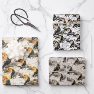 Feuille De Papier Cadeau Corbeau gothique éffrayant En Pleine lune Hallowee