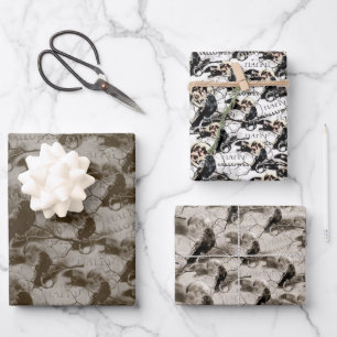 Feuille De Papier Cadeau Corbeau gothique éffrayant En Pleine lune Hallowee