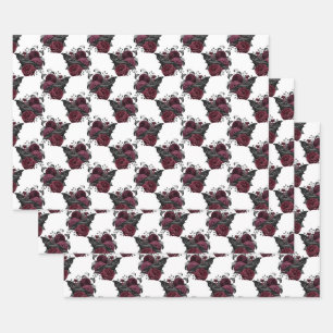 Feuille De Papier Cadeau Corbeau noir floral sur blanc