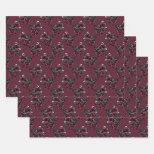Feuille De Papier Cadeau Corbeau noir floral sur vin