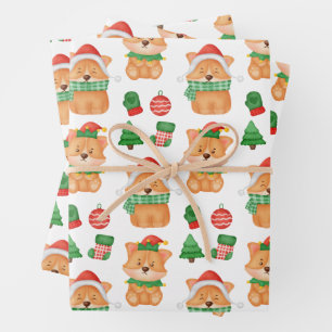 Feuille De Papier Cadeau Corgi Chien Chien Chien Elf Père Noël Festif Joyeu
