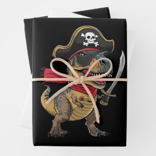 Feuille De Papier Cadeau Costume de dinosaure pirate T-Rex drôle d'Hallowee