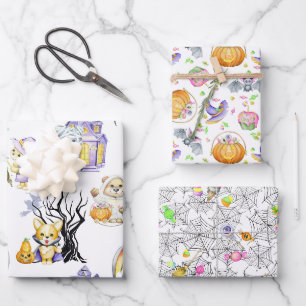 Feuille De Papier Cadeau Costume d'Halloween mignon Animaux Traitements