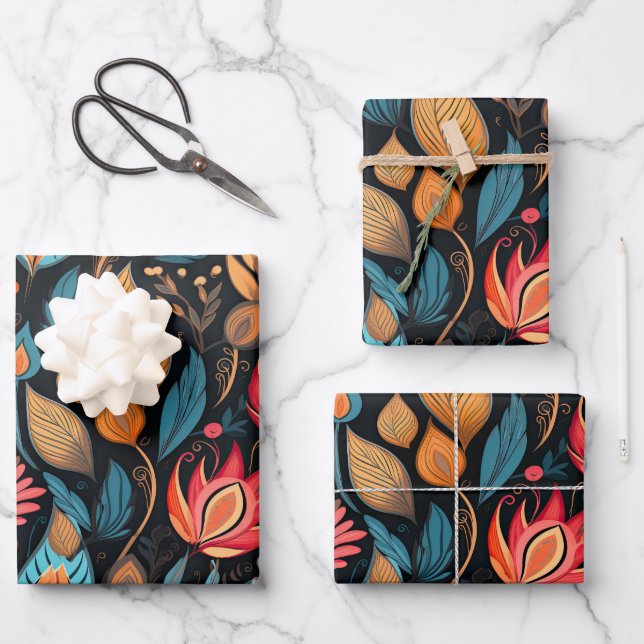 Feuille De Papier Cadeau Cosy Automne Floral Print Digital Folk Art (Recto)