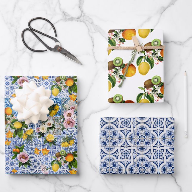 Feuille De Papier Cadeau Côte d'Amalfi Citron Bouquet Carreaux Italie (Recto)