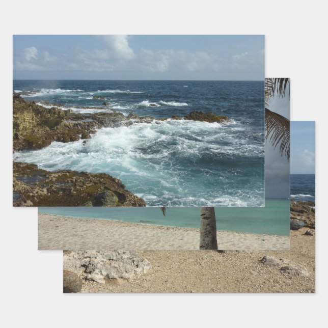 Feuille De Papier Cadeau Côte rocheuse d'Aruba et océan bleu (Lot)