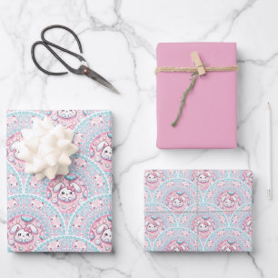 Feuille De Papier Cadeau Coton Candy Kawaii Bunny Mandala Art Déco Scallop