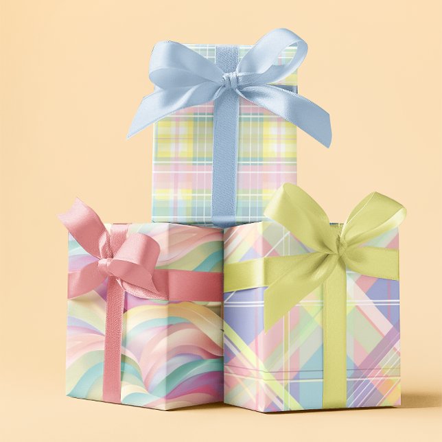 Feuille De Papier Cadeau Coton Candy Spring jeu de pastel 3 (Cotton Candy Spring pastel set of 3 Wrapping Paper Sheets)