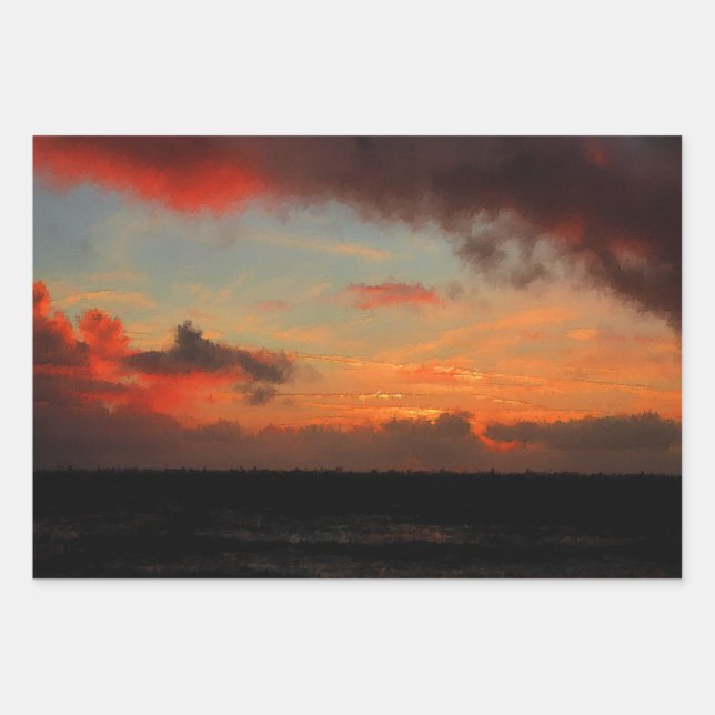 FEUILLE DE PAPIER CADEAU COUCHER DE SOLEIL SUR LA MER (Devant 2)