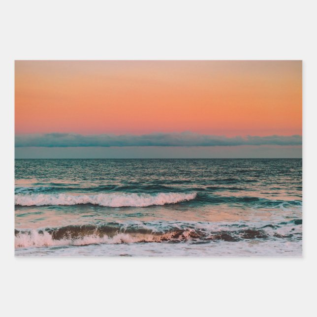 Feuille De Papier Cadeau coucher de soleil sur la mer (Devant)