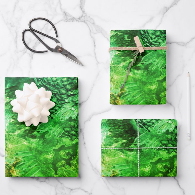 Feuille De Papier Cadeau Couches de cristaux verts (Recto)