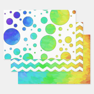 Feuille De Papier Cadeau Couleur arc-en-ciel coloré Motifs coordonnés
