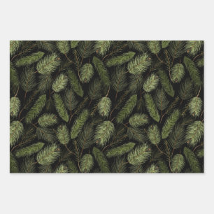 Feuille De Papier Cadeau Couleur d'eau noire ensemble de motifs de Noël