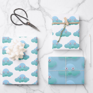 Feuille De Papier Cadeau Couleur Pastel Cute Design nuageux