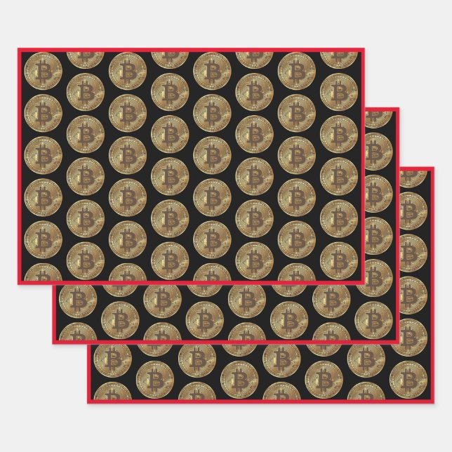 Feuille De Papier Cadeau Couleur personnalisée Gold Bitcoin Cryptomonnaie L (Lot)