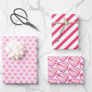 Feuille De Papier Cadeau Couleur rose Motif mignonne Fleurs Coeur Aquarelle