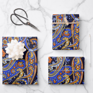 Feuille De Papier Cadeau Couleur Vintage bleu et orange Motif C