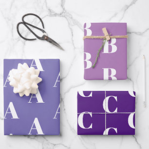 Feuille De Papier Cadeau Couleurs chic violet personnalisé Lettre monogramm