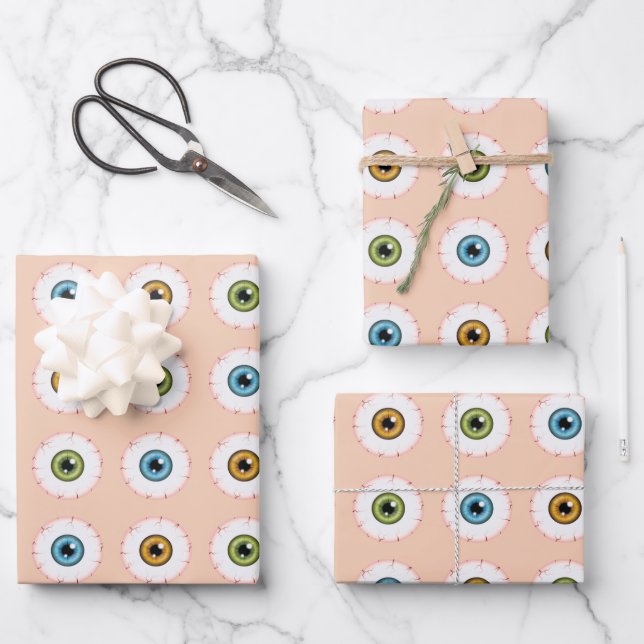 Feuille De Papier Cadeau Couleurs d'yeux Motif Déplaisant Halloween Yeux (Recto)