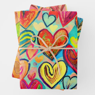 Feuille De Papier Cadeau Couleurs funky Coeur Motif Mix