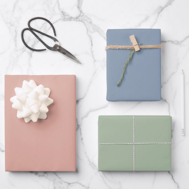 Feuille De Papier Cadeau Couleurs minimalistes Dusty Rose Dusty Bleu Sage V (Recto)