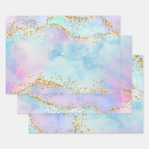 Feuille De Papier Cadeau Couleurs pastel de l'arc-en-ciel et agate pailleté