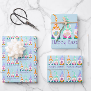 Feuille De Papier Cadeau Couleurs printanières des chouettes Gnomes de Pâ