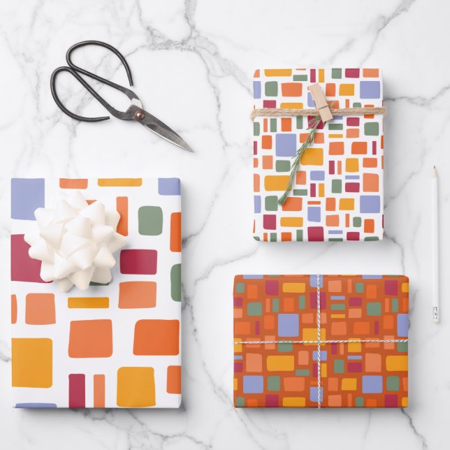 Feuille De Papier Cadeau Couleurs tropicales lumineuses Carrés et rectangle (Recto)