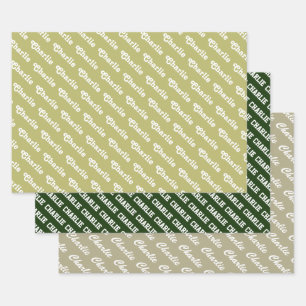Feuille De Papier Cadeau Couleurs vert olive, pin et Sage personnalisées