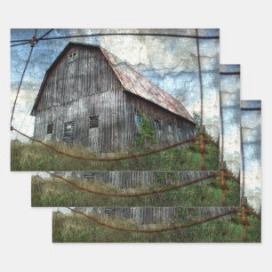 Feuille De Papier Cadeau Country Rustic Barn Dégage de texture Vintage