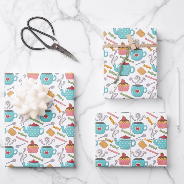 Feuille De Papier Cadeau Coupe Coeur Cute Cup Thé Café Biscuit Cupcake (Recto)