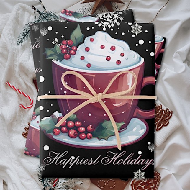 Feuille De Papier Cadeau Coupe de Noël de chocolat chaud (Christmas Cup of Hot Chocolate Wrapping Paper Sheets)