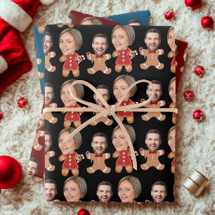 Feuille De Papier Cadeau Couple en pain d'épice à visage personnalisé drôle