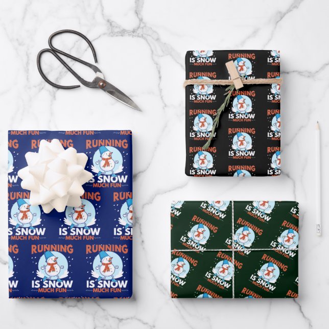 Feuille De Papier Cadeau Coureur par temps froid - Courir est neige beaucou (Recto)