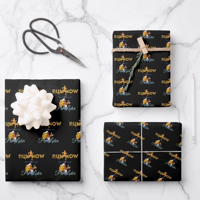 Feuille De Papier Cadeau Coureurs de Thanksgiving - Run Now Pie Plus Tard (Recto)