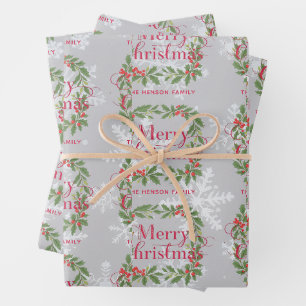 Feuille De Papier Cadeau Couronne de houx élégante Joyeux Noël