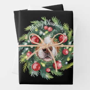 Feuille De Papier Cadeau Couronne de Noël nez de chien mignon maman de chie